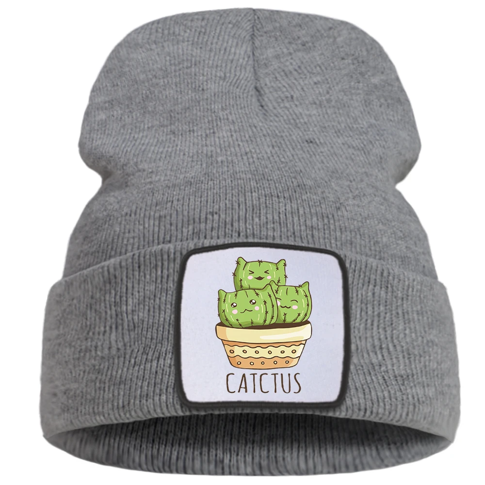 

Kawaii Cactus Cartoon Prints Men Knitted Hats Street Fashion Warm Women Soft Winter Hat Simple Casual Harajuku Caps For Boys