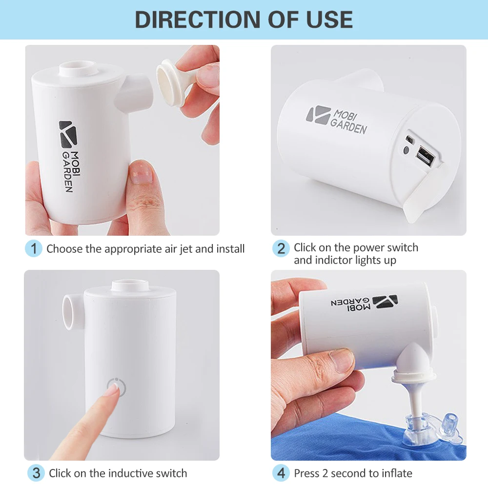 

Portable Mini Air Pump USB Rechargeable Compact Camping Mat Air Pump with 1300mAh/3600mAh Lithium Battery for Air Mattresses Bed