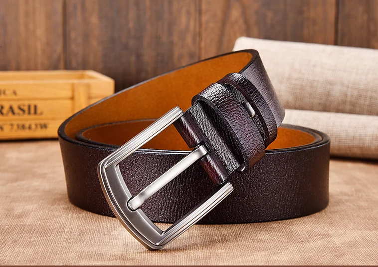 

Men's Leather High Quality Classic Belt Alloy Pin Buckle Men's Matching Jeans Business Cowhide Belt Black Color Dark Brown Color