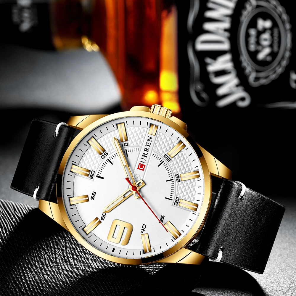 Часы наручные CURREN Мужские спортивные модные кварцевые деловые с кожаным