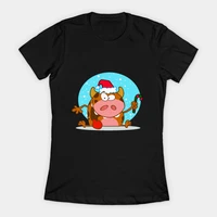 funny christmas santa cow womens t shirt