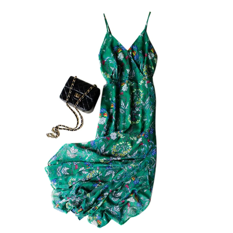 Женское пляжное шифоновое платье Элегантное Длинное Платье на тонких бретельках