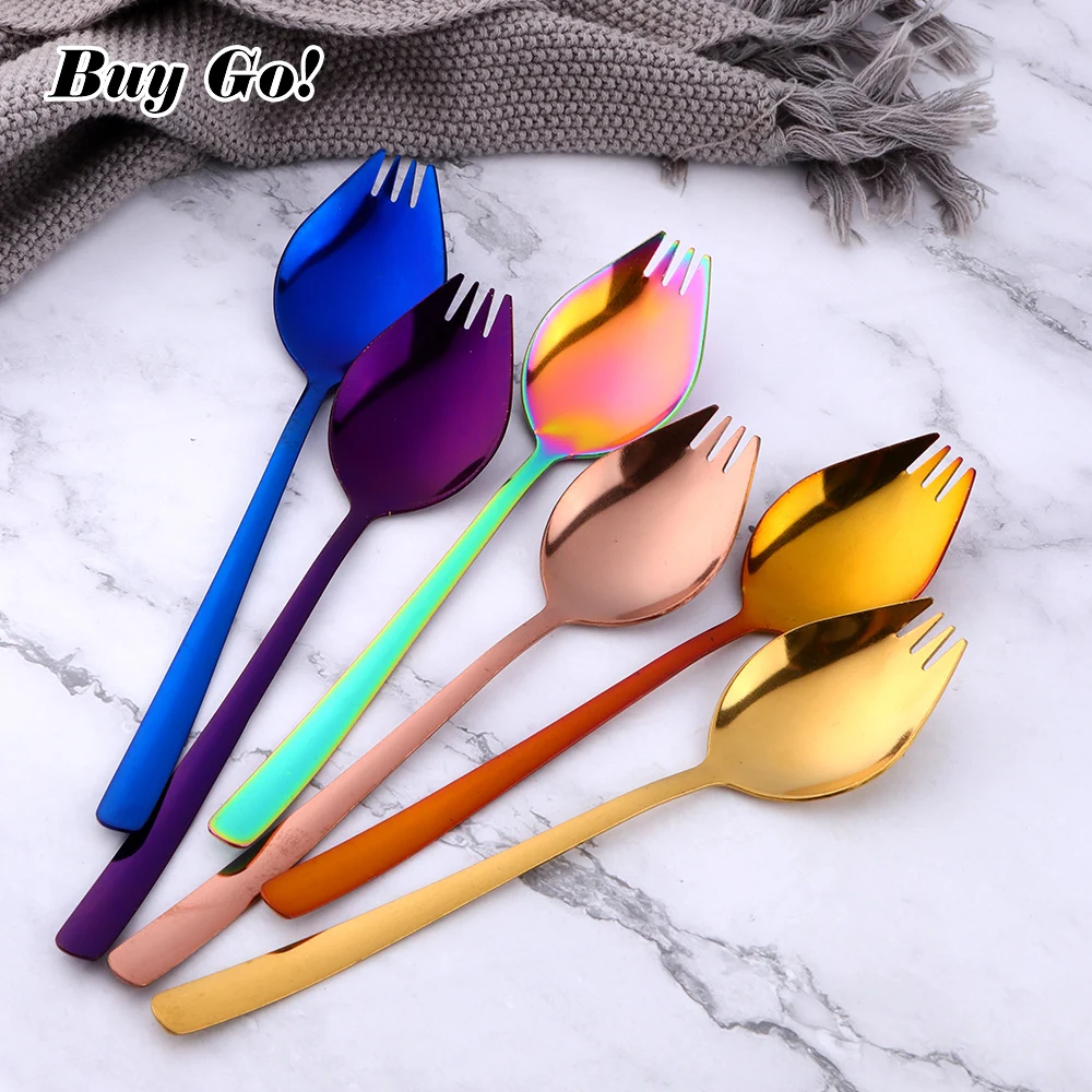 

1PC 2 in1 Multifunction Dinner Spork Stainless Steel Spoon Fork Portable Noodle Fruit Salad Forks Outdoor Travel Kitchen Tools
