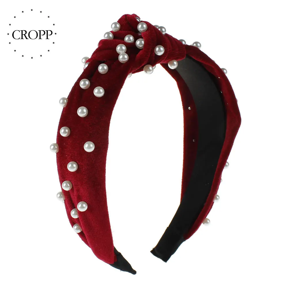 Модная Корейская Жемчужная Повязка на голову винтажная высокая эластичная лента