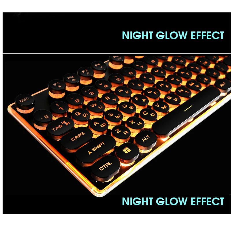 Игровая клавиатура в стиле ретро с круглой светящейся клавиатурой металлическая