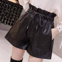 leather shorts women 2019 new korean high waist was thin large size loose boots pants pu leather outer wide leg shorts