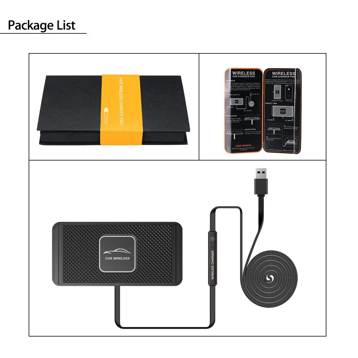 

10W 2in1 Non-slip Silicone Mat Car Dashboard Holder Stand Fast Charging Qi Wireless Charger Dock Station Pad for iPhone Samsung