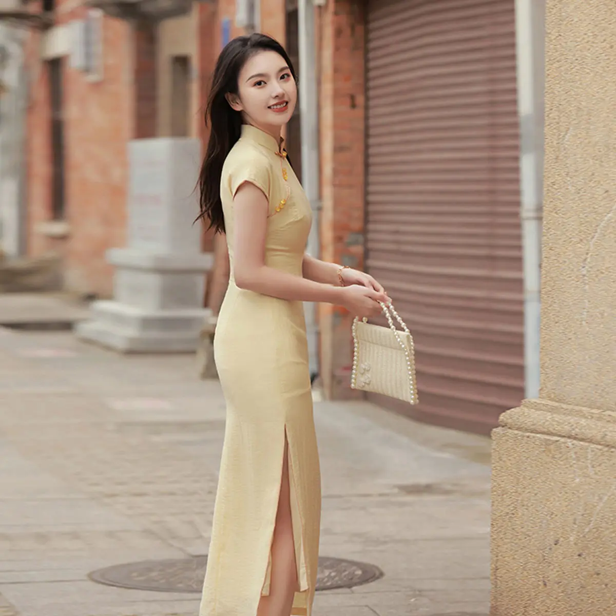 Китайское ретро платье Qipao современное элегантное женское улучшенное желтое