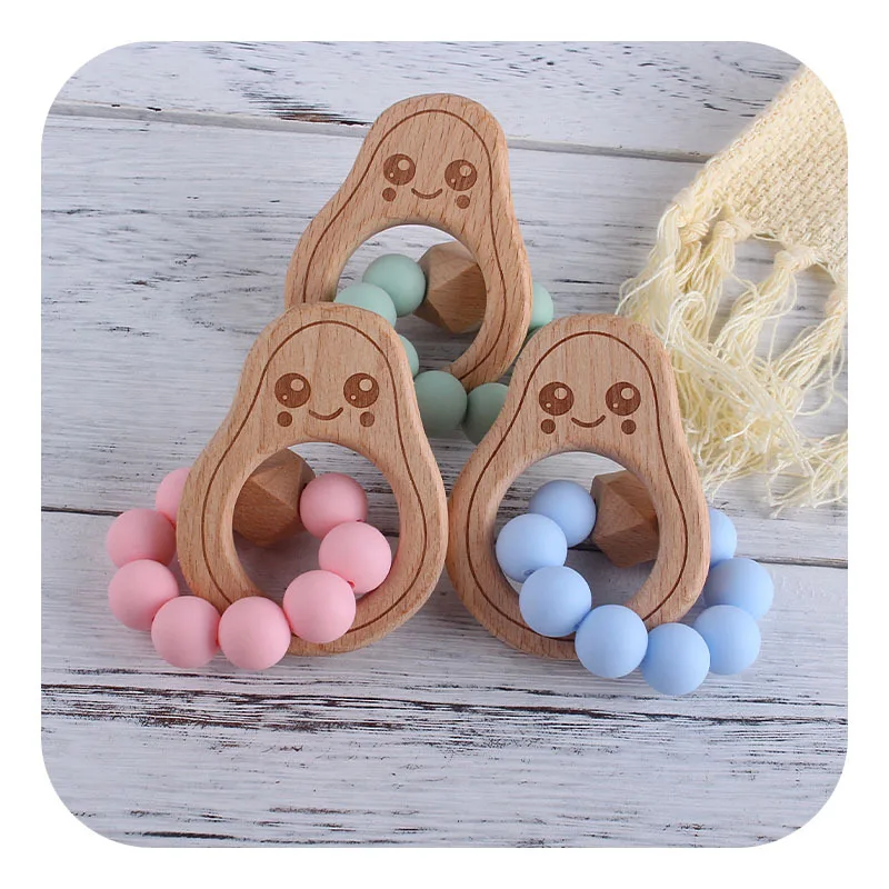 Mordedor de madera de haya con dibujos animados para beb&eacute;, juguete de dentici&oacute;n de beb&eacute;, mordedor de lactancia de haya para dientes, mordedor de Cuidado Oral para ni&ntilde;o y ni&ntilde;a-1