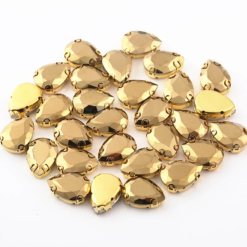 10X14mm-Teardrop Высший сорт! 50 шт Золотые стразы, стразы смешанной формы, стразы для шитья, Стразы для шитья, сделай сам одежда - Цвет: 10X14mm-Teardrop