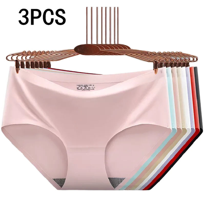 

3 шт. Для женщин бесшовные шелковые трусики со средней талией Нижнее белье для девушек; Большие Размеры XXL Для женщин трусики/нижнее белье с п...