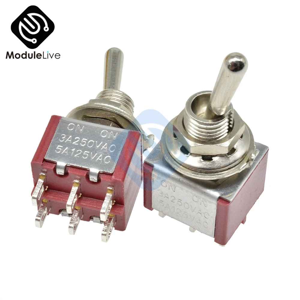 Регулируемый переключатель 6 мм однополюсный двухполюсный SPDT ON-ON 120VAC 6A 1/4 дюйма