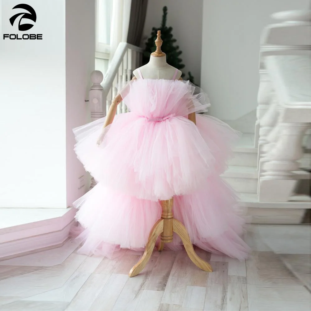 Детское праздничное платье-пачка с оборками розовое Многоярусное бальное платье