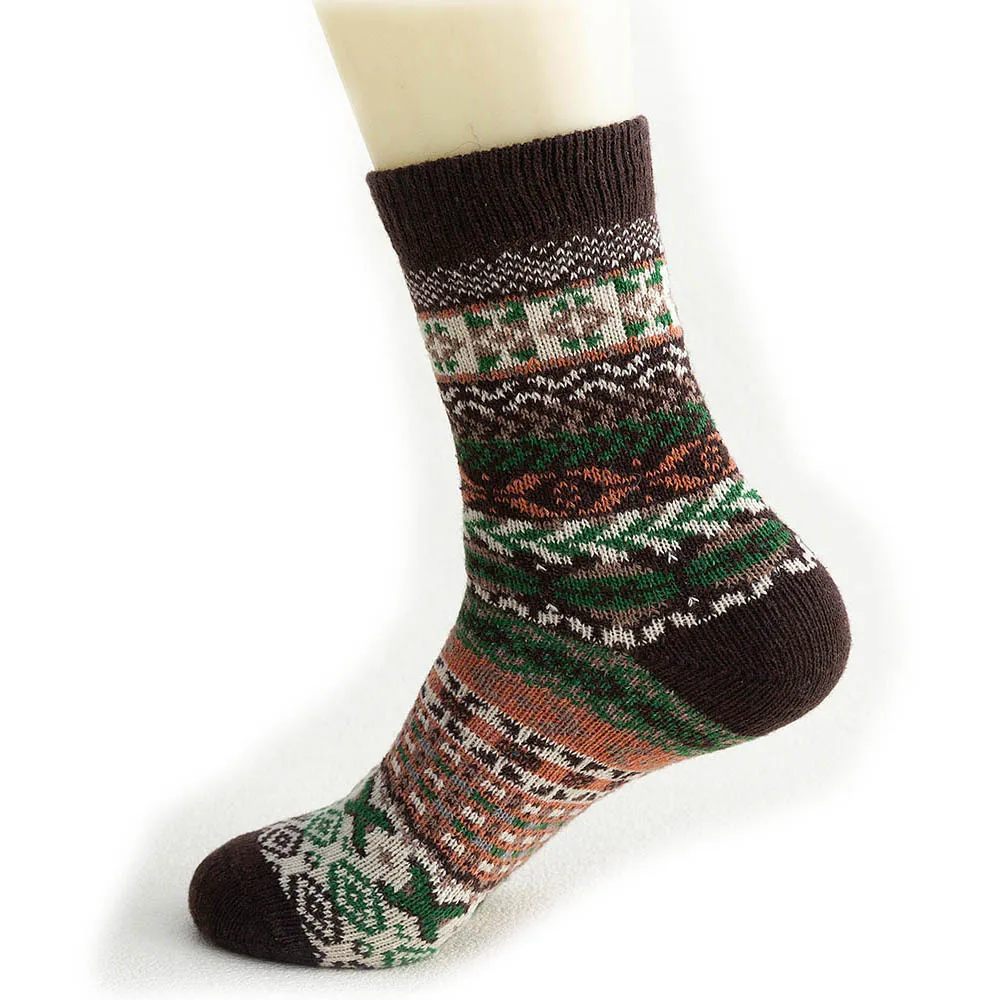 

Unisex Women Coffee Winter National Wind Cross Pattern Warm Thicken Medium Tube Wool Ankle Socks