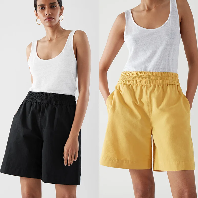 

Donsignet 2021 Summer New Cotton Linen High Waist Elastic Waist Shorts Women Temperament Casual Fashion Solid Women Shorts
