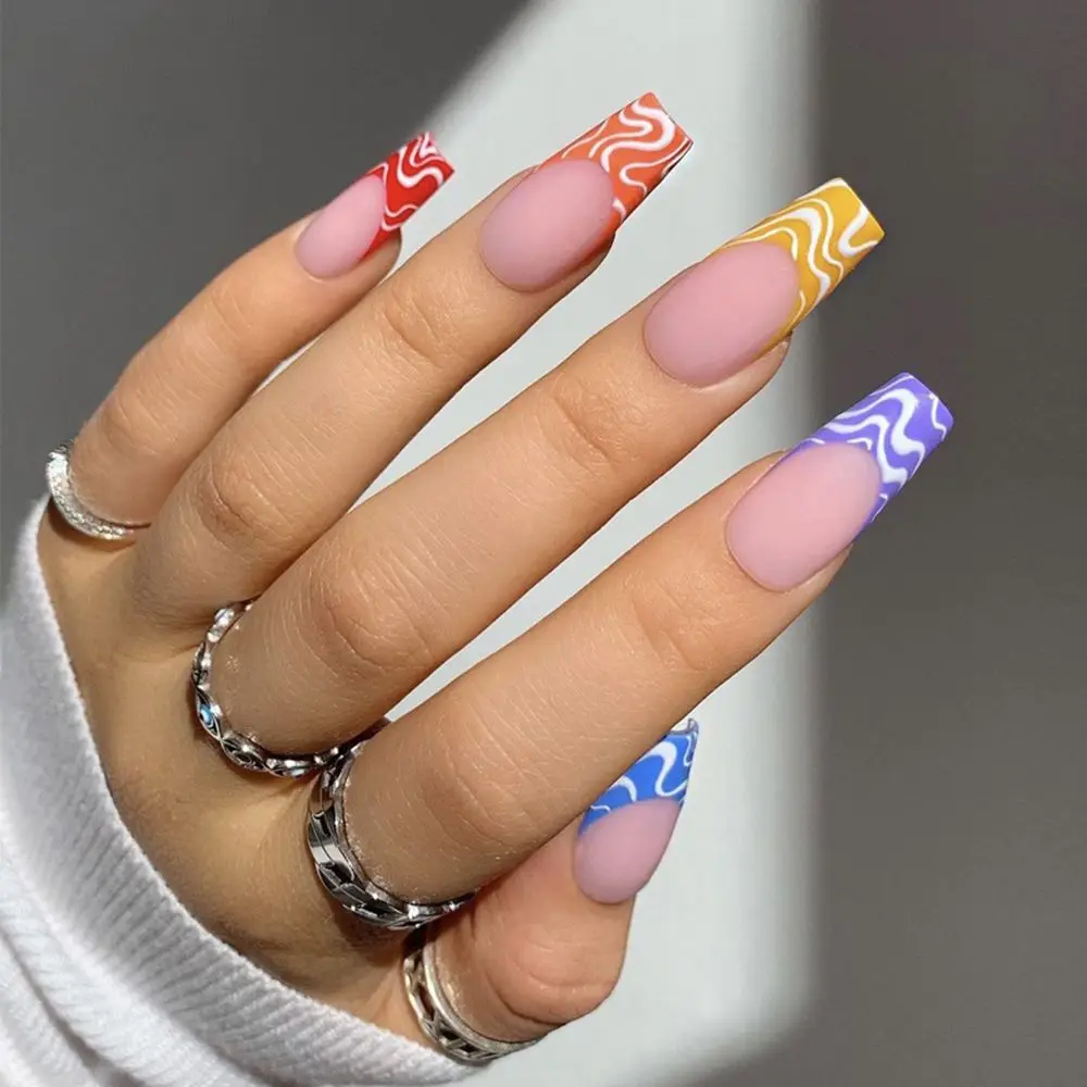 

24pcs/Box Coffin Ballerina False Nails Artificial Detachable Wearable Fake Nails Full Cover Manicure Nail Tips