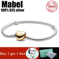fit original authentic 100 925 sterling silver pan charm chain bracelet for women fashion classic luxury jewelry heart bracelet