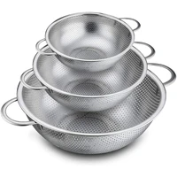 colander set of 3 stainless steel colander strainers for draining rinsing washing perfect for pasta vegetables fruits