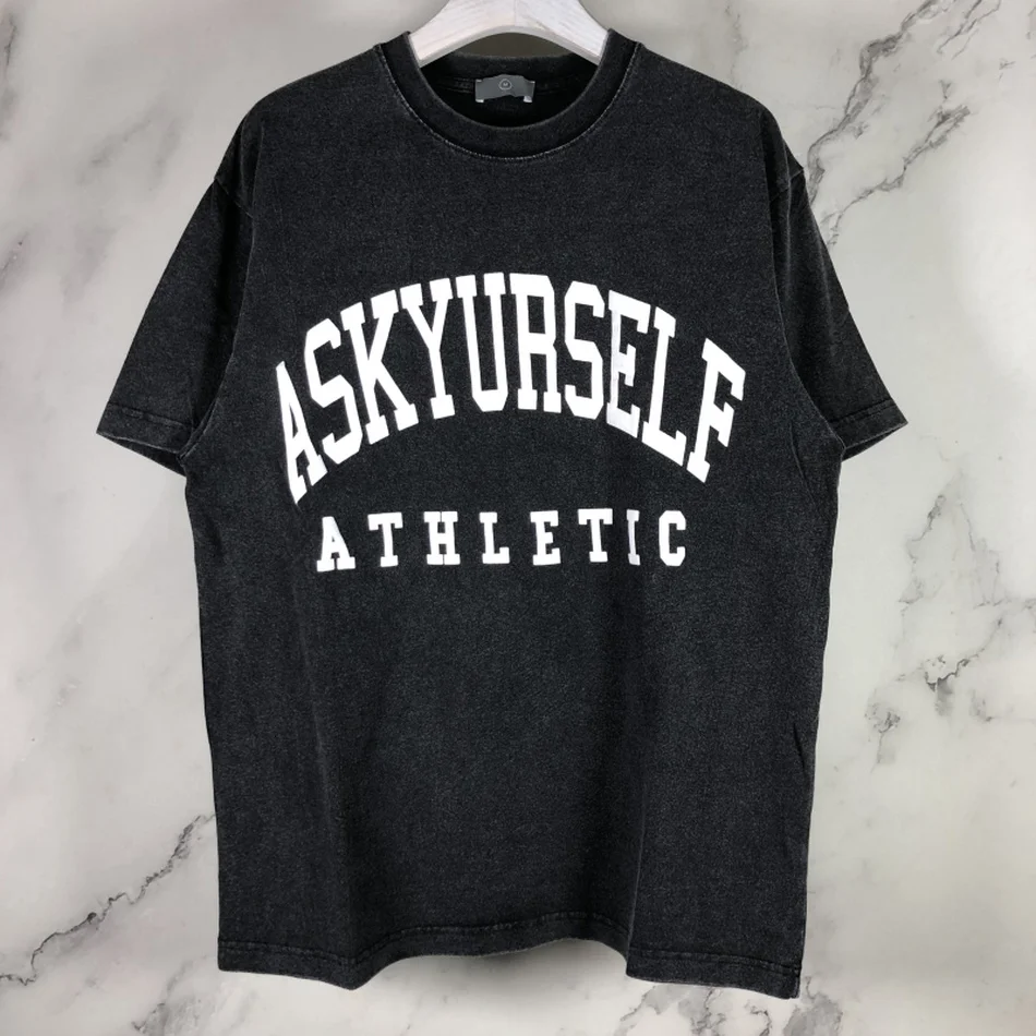 Винтажная Футболка ASKYURSELF с белым логотипом мужская и женская футболка принтом на