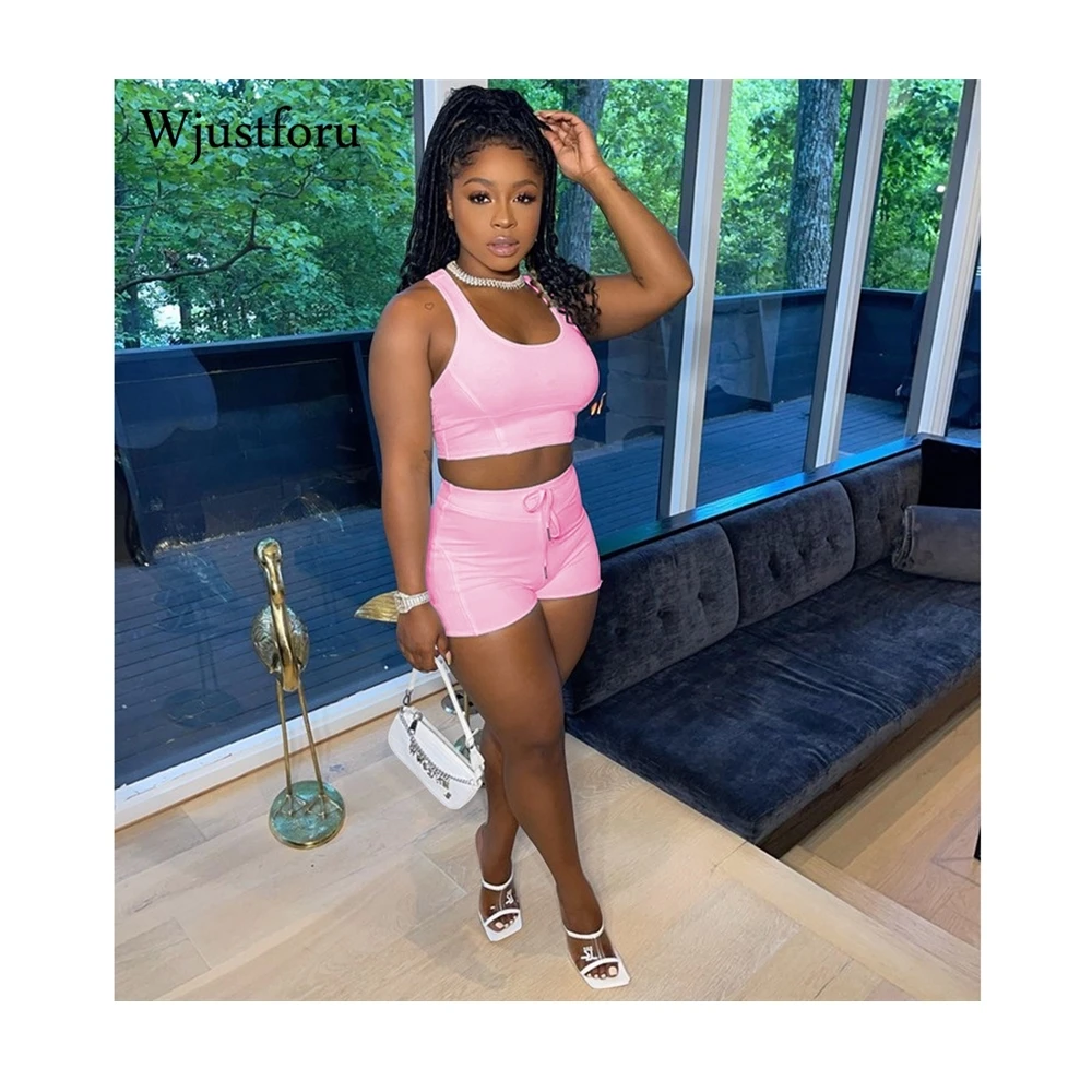 

Комплект из двух предметов Wjustforu в стиле пэчворк, женские узкие шорты на шнуровке с высокой талией, сексуальный укороченный топ 2021, летняя ул...