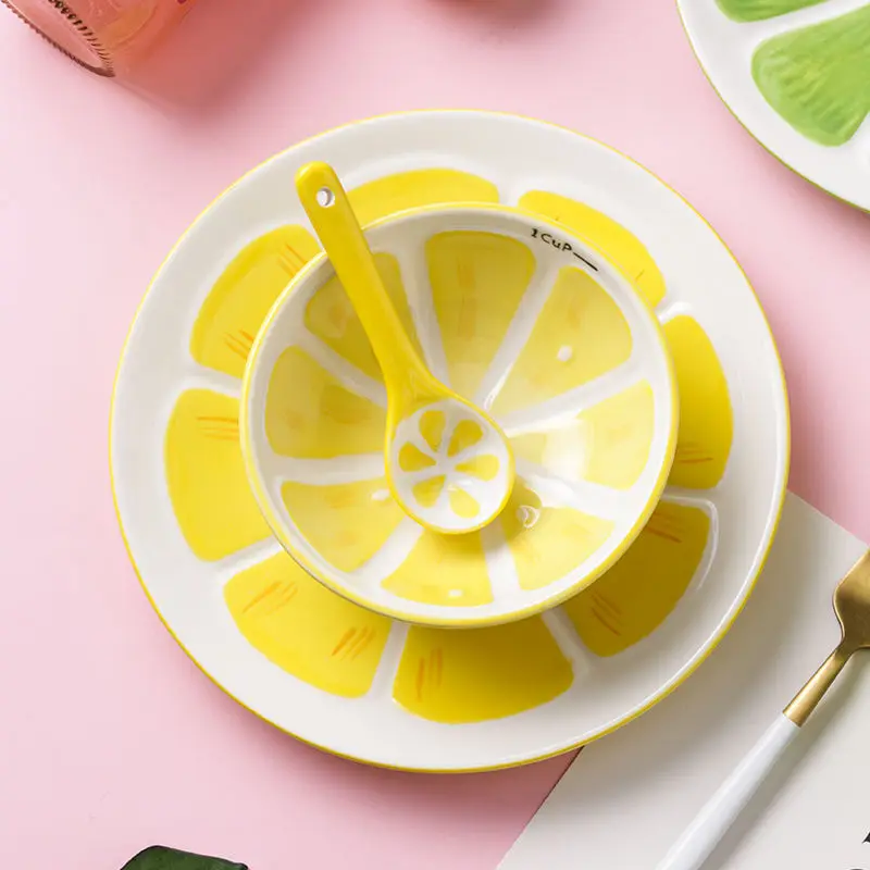Creative Hand-painted Tableware Ceramic Dessert Watermelon Fruit Bowl Cute Cartoon Cup Set Home Salad Rice | Дом и сад