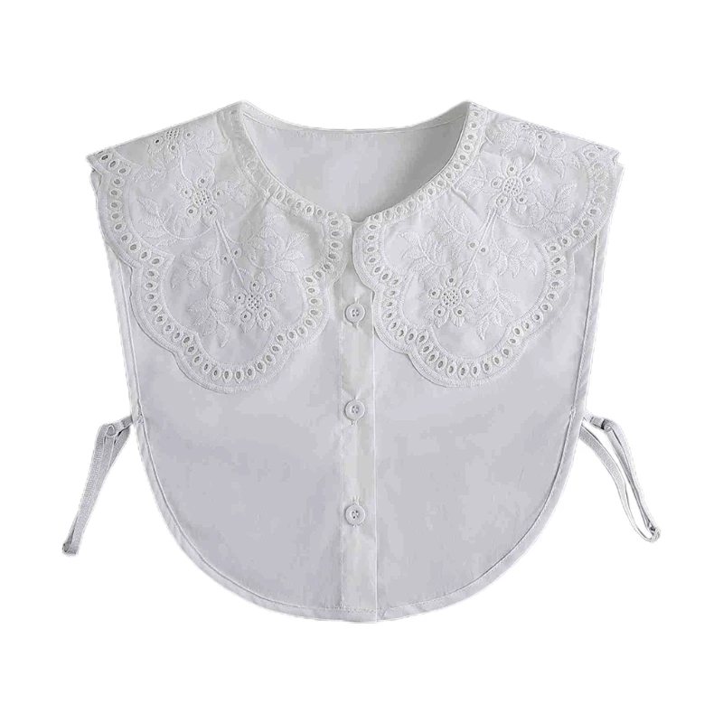 

Женская блузка со съемным искусственным воротником и цветочной вышивкой