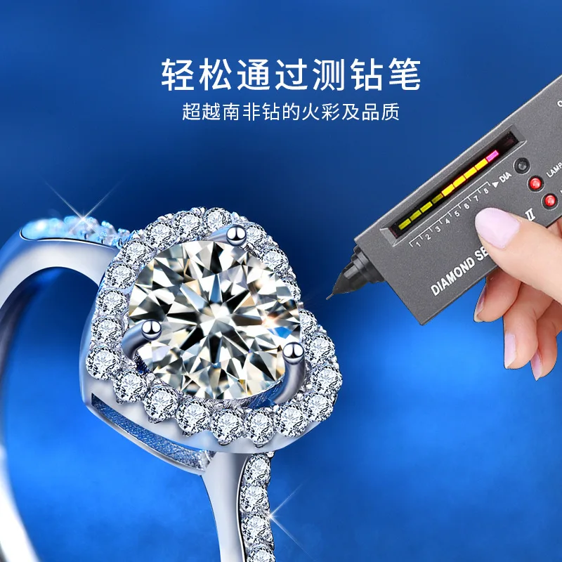 

2021 Love Heart Rings 100% Real 925 Sterling Sliver Moissanite High Quality Diamond Jewelry Lab Grown Moissanite Ring