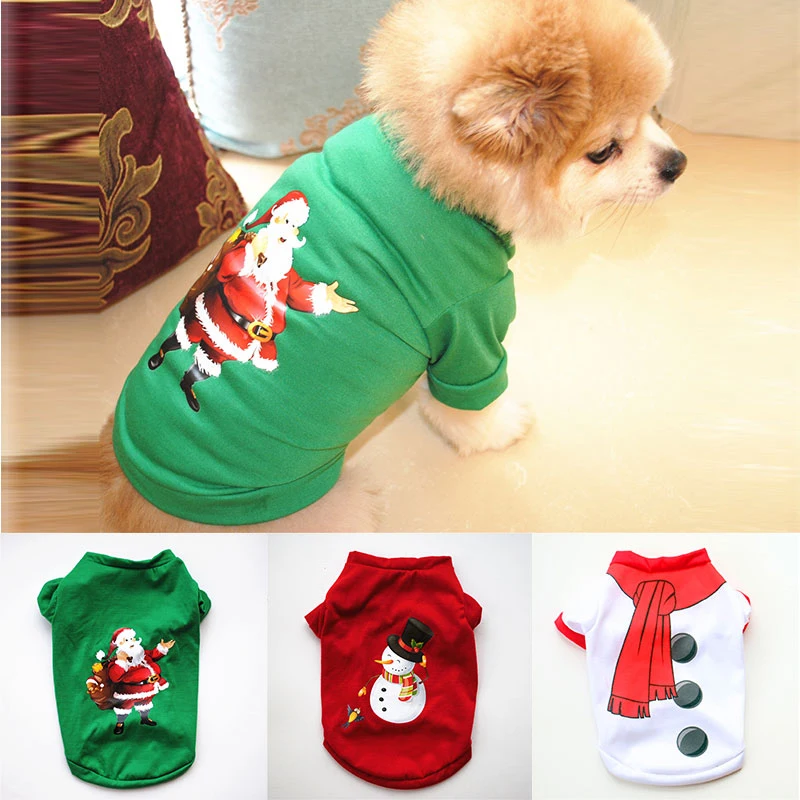 

Santa Claus Style Pet Dog Sweaters Shirt Soft Short Sleeve Comfortable Cute Clothes Christmas Costume Puppy Accessory
