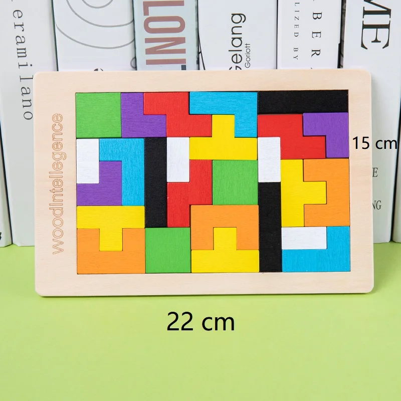 

Colorful 3D Puzzle Wooden Tangram Math Toys Tetris Game Children Pre-school Magination Intellectual Educational Toy for Kids