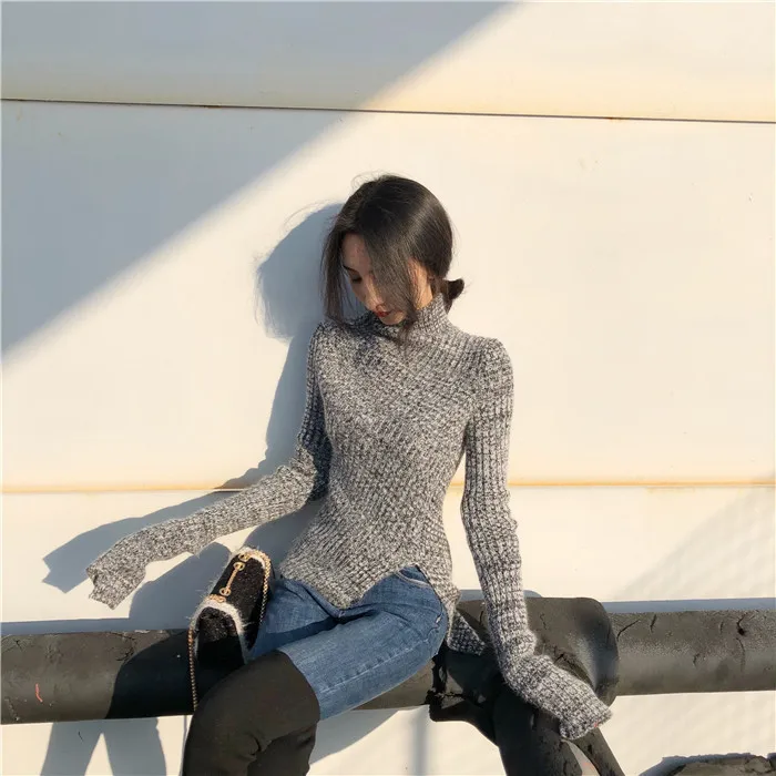 SHENGPALAE женский свитер с асимметричным подолом водолазка длинный рукав вязаный