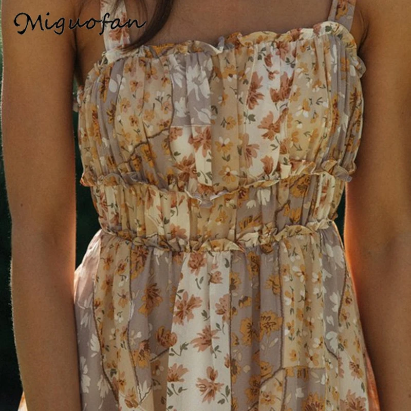 

Miguofan Floral Print Mini Slip Dress for Women Ruffles Casual Ladies Vestidos Summer Vacation Dresses Female mujer 2021 New