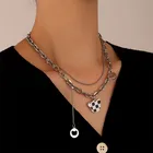 Шахматная доска серебряного цвета медведь сердце кулон ожерелье Пара девушек титановая сталь многослойное ожерелье-чокер ювелирные изделия подарок