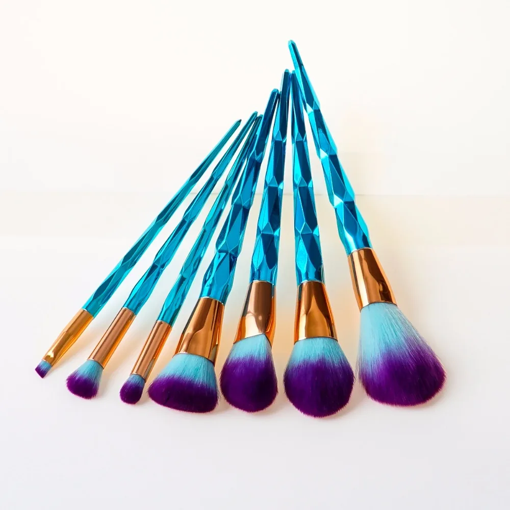 

Diamond Makeup Brushes Aqua Blue Eyebrow Brush Set Synthetic Foundation Eye Shadow Powder Blending Makeup Tools pincel unicornio