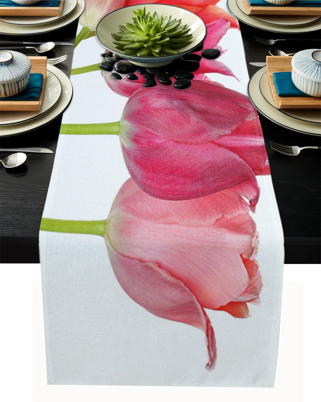 

Tulips Red Flower Table Runner Hotel Wedding Decor Table Cover Christmas Decor Kitchen Dinner Table Cloth