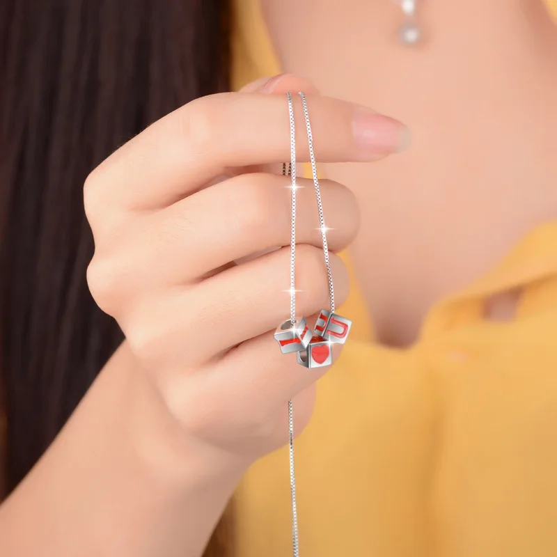 

New arrival hot sell romantic red love you letter 925 sterling silver ladies pendant necklaces jewelry wedding gift short chain