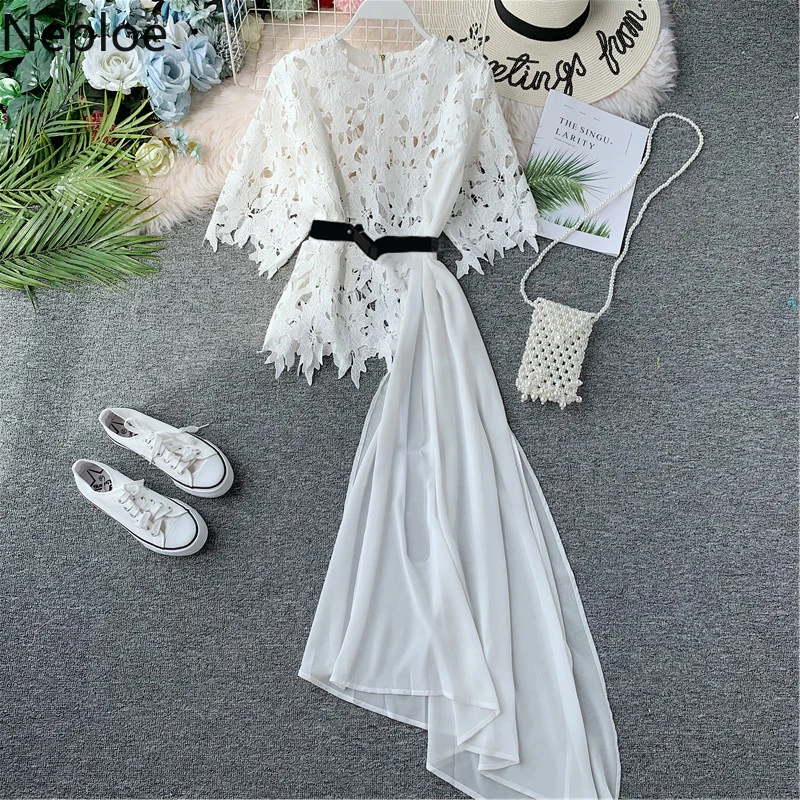 Женская Асимметричная блузка в стиле пэчворк Neploe белая кружевная с поясом