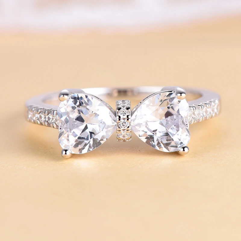 

Knobspin Fashion 100% 925 Sterling Silver BowknotWedding Heart Rings For Women High Carbon Diamond Party Fine Jewelry Wholesale