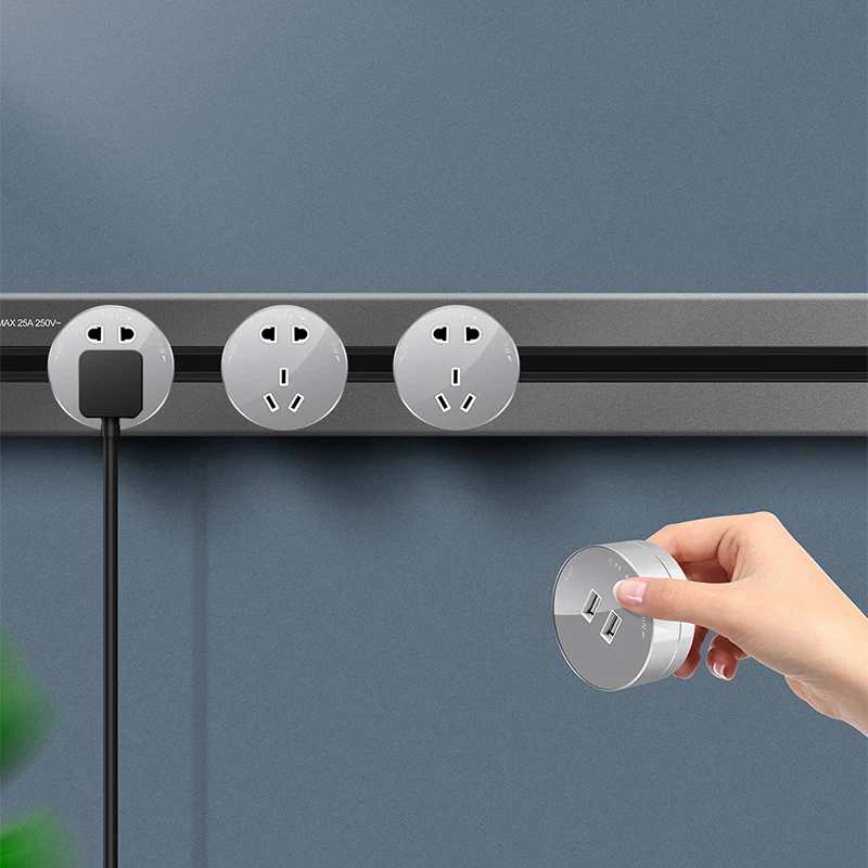 

KXN Electrical Extension Track Socket Surface Tabletop Aluminum Alloy Kitchen Rail Outlet with EU UK US Multiple Adapters Plug