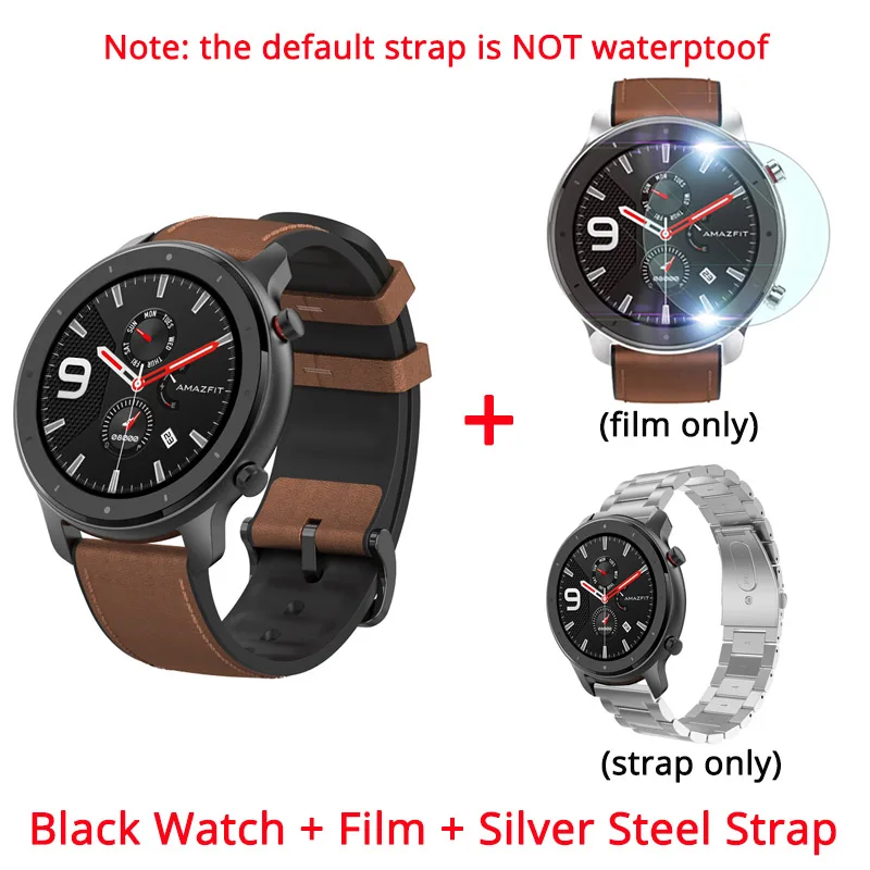 black n silver steel Оригинальные Huami Смарт-часы AMAZFIT GTR 47 мм 5 АТМ водонепроницаемые часы 1,3" AMOLED gps+ ГЛОНАСС умные часы мужские 24 дня батарея - Цвет: black n silver steel