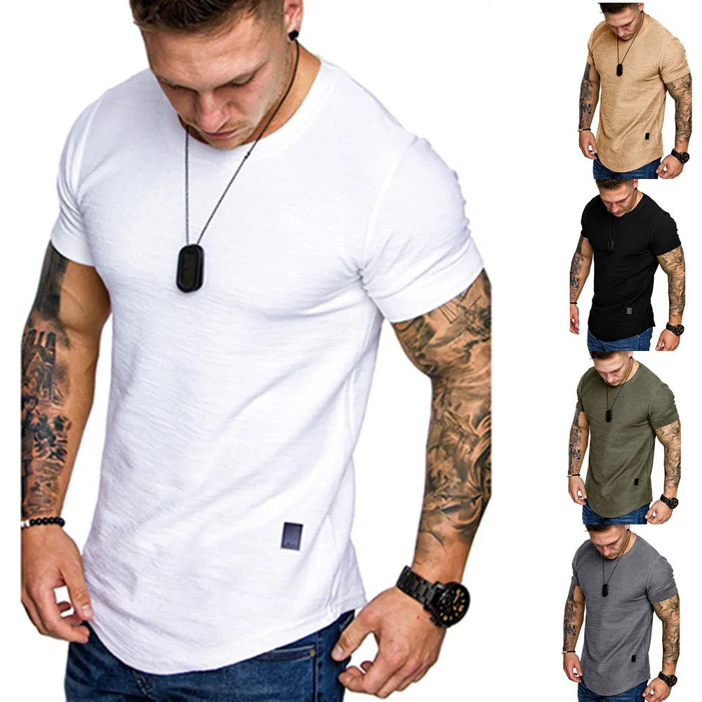 

New Men's T-shirt Slim Fit O-neck Short Sleeve Muscle Fitness Casual Hip Hop Cotton Top Summer Fashion Basic T-shirt Large Size