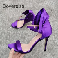 dovereiss fashion summer womens shoes elegant femmes purple ruffles buckle clear heels stilettos heels sandals big size 35 47