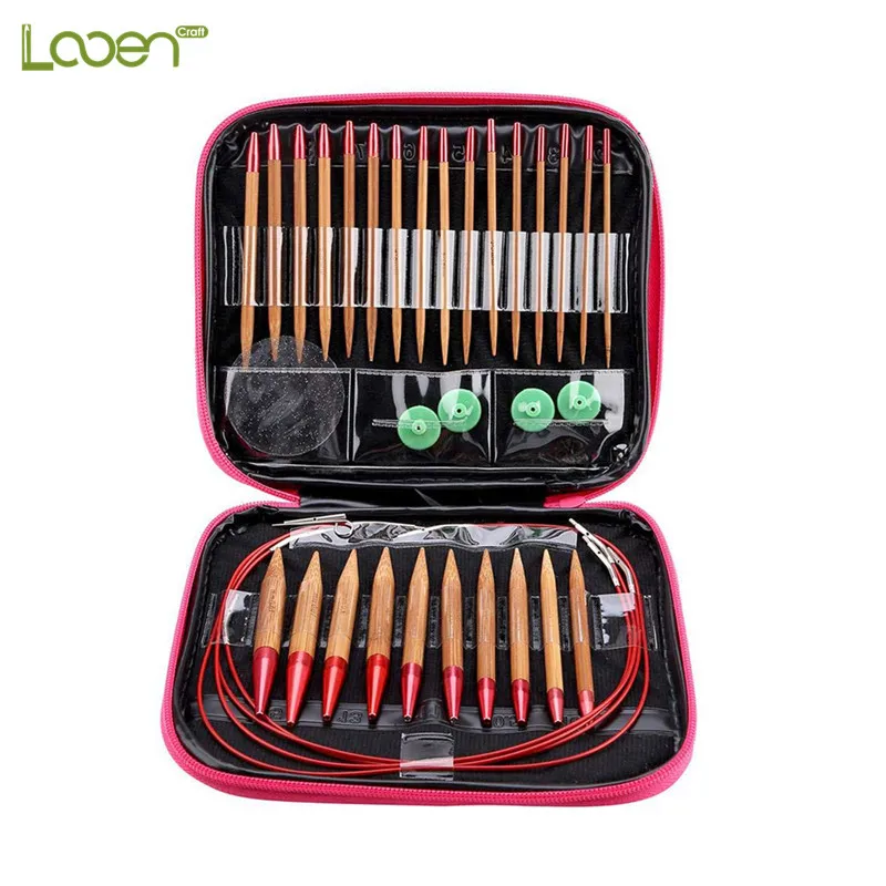 Набор колец для вязания женских спиц 26 шт. сменные карбонизированные Бамбуковые