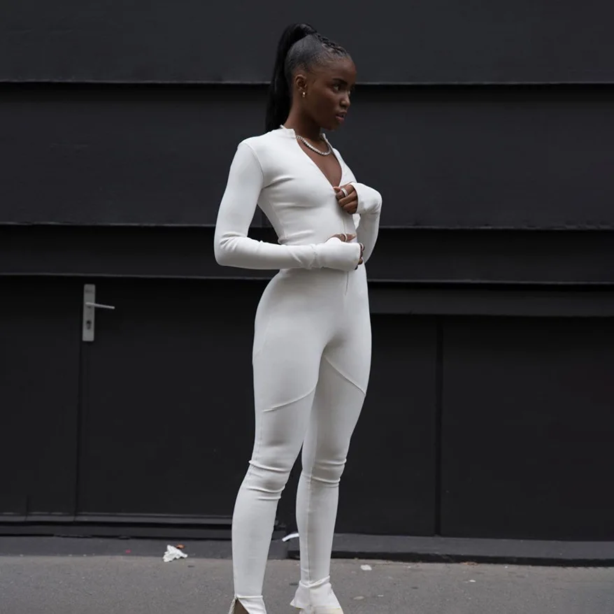 

New Spring Autumn Casual Fitness Sporty Rompers Women Turtleneck Full Sleeve Jumpsuits Slim Zipper Long Bodysuits Skinny Jogger