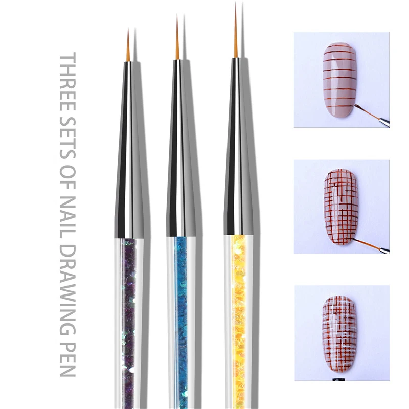 

3Pcs/set Sequined Nail Art Drawing Pen Nail Art Pen Color Painting 3D Tips DIY Acrylic UV Gel Brushes Design Manicure Tools