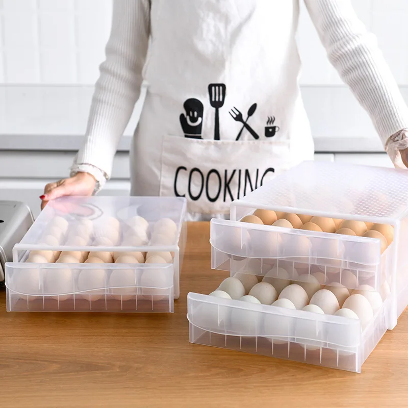 

Household Egg Storage Box Drawer-Type Refrigerator Storage Box Plastic Transparent Dumpling Box Double Layer Egg Tray