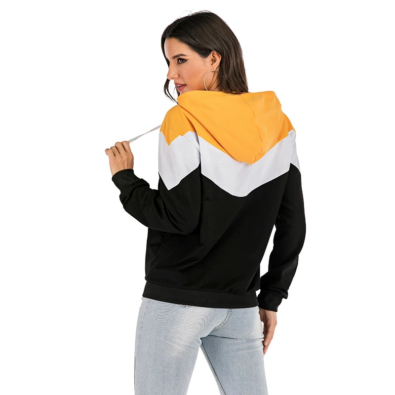 Black White Yellow Patchwork Colors Women's Hoodies Autumn Winter Casual Long Sleeve Hooded Sweatshirt For Woman Pullover Tops | Женская
