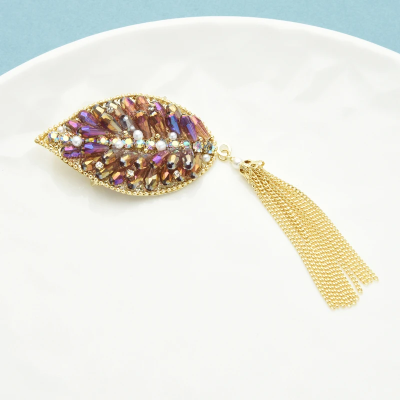 

Wuli&baby Handmade Tassel Crystal Leaf Brooches For Women Unisex Flower Party Office Casual Brooch Pins Gifts