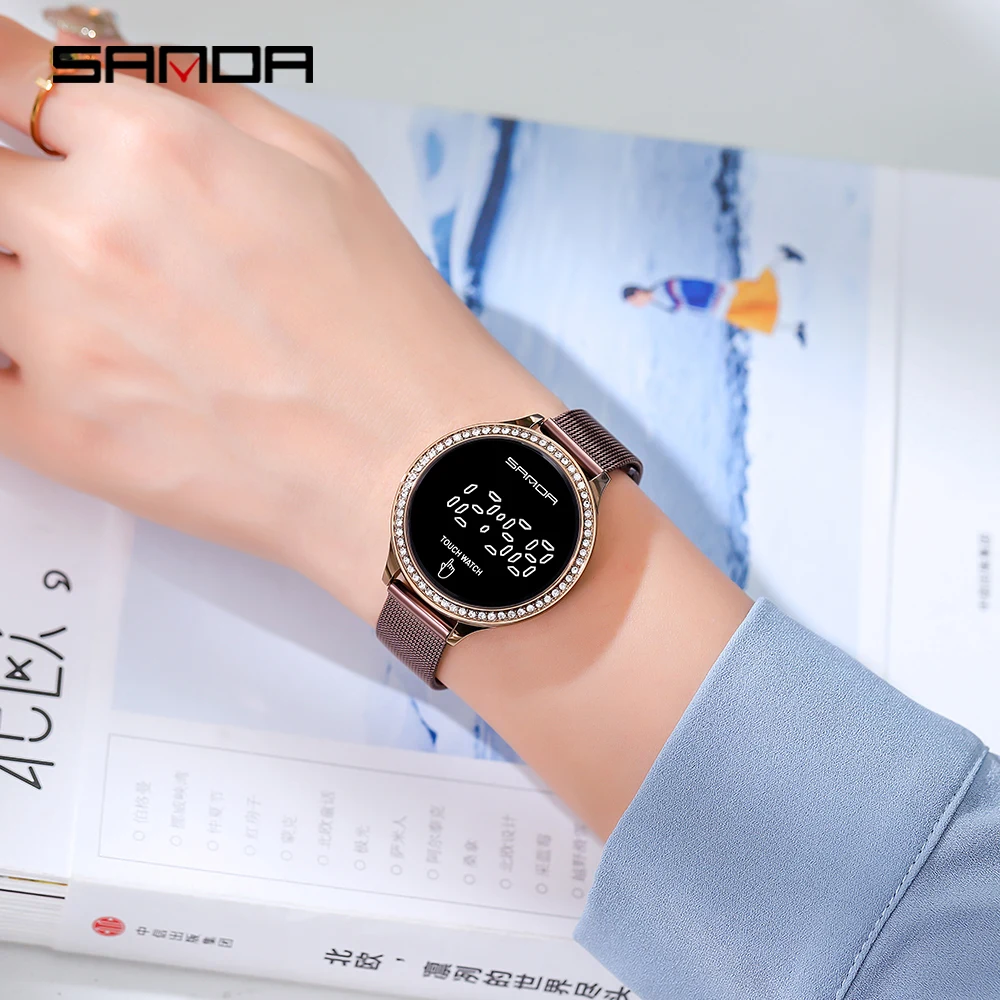 

Светодиодный сенсорный экран цифровые часы для женщин электронные часы водонепроницаемые часы из нержавеющей стали Роскошные брендовые б...