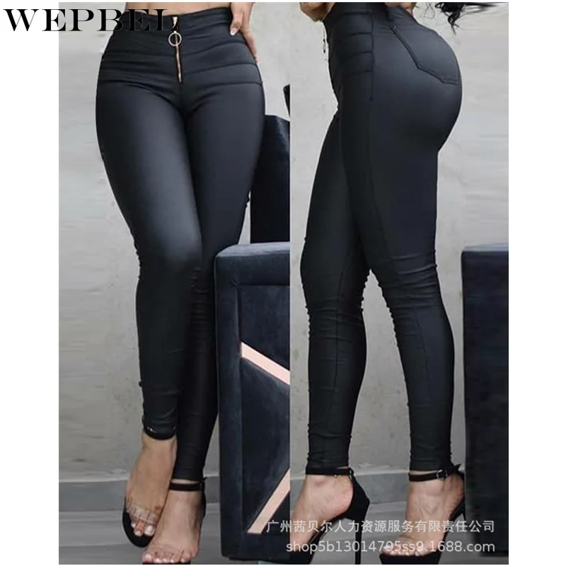 

Женские осенние облегающие брюки WEPBEL из искусственной кожи на молнии, женские сексуальные модные облегающие брюки с высокой талией