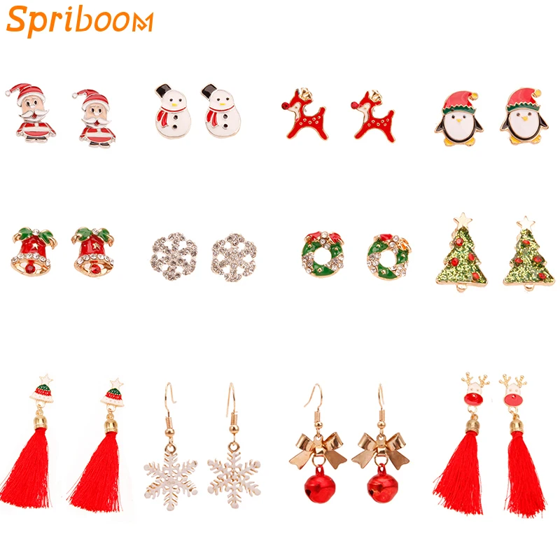 

New 2021 Christmas Stud Earrings Xmas Tree Santa Claus Snowflake Dangle Earring Elk Snowman Gift Boxes Bell Earings Jewelry Sets